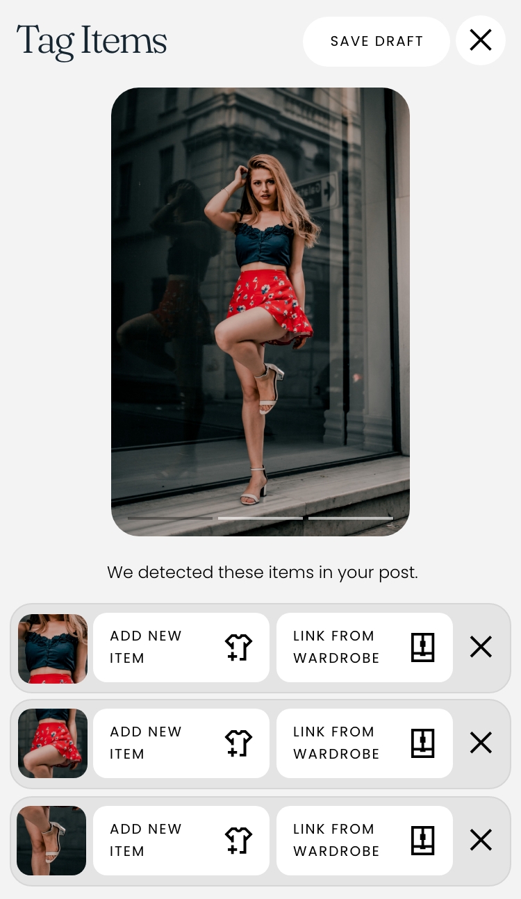a graphic displaying new item and add from wardrobe buttons respectively